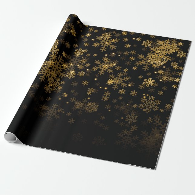 Papier Cadeau Élégant flocon de neige de Noël Sparkle Gold (Déroulé)