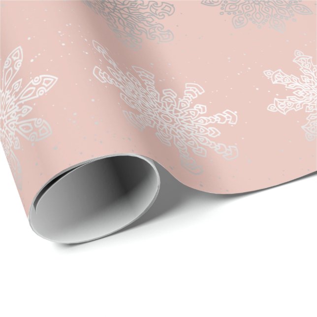Papier Cadeau Élégant flocon de Noël or rose d'argent (Coin rond)