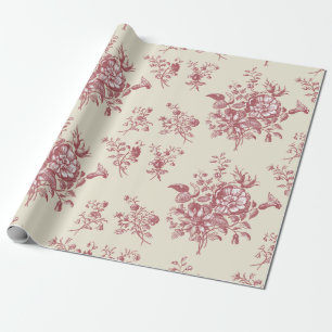 Papier Cadeau Élégant floral rose poussiéreuse vintage sur beige