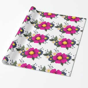 Papier Cadeau Élégant Floral Rustique Marine Bordeaux Rouge Mars