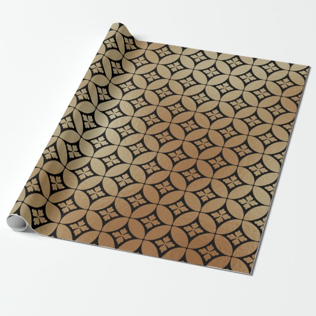 Papier Cadeau Élégant Gold Abstrait Floral Circles Motif| (Déroulé)