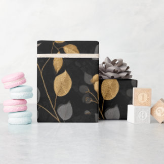 Papier Cadeau Elegant Gold Accent Rose Black Floral Pattern