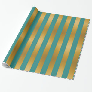 Papier Cadeau Élégant Gold Green Stried Holiday