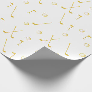Papier Cadeau Elégant Gold Motif Golfer Blanc