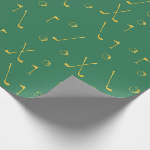 Papier Cadeau Elégant Gold Motif Golfer Green
