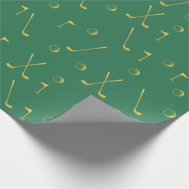 Papier Cadeau Elégant Gold Motif Golfer Green (Coin)