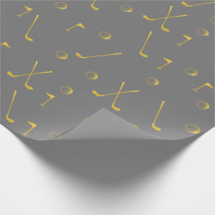Papier Cadeau Elégant Gold Motif Golfer Grey