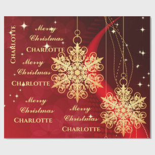 Papier Cadeau Élégant Gold Snowflake Nom Modèle Noël