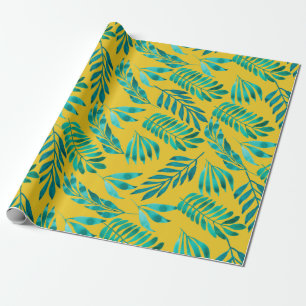 Papier Cadeau Elégant Gold Turquoise Foliage feuille Motif cadea