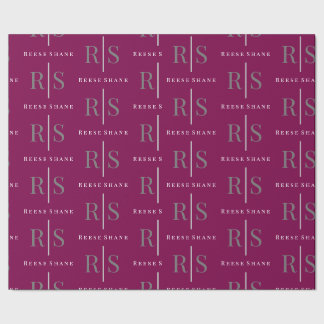 Papier Cadeau Elegant Grey Monogram & White Name, Maroon