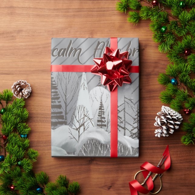 Papier Cadeau Elégant Grey Retro Woodland vacances (Cadeau de vacances)