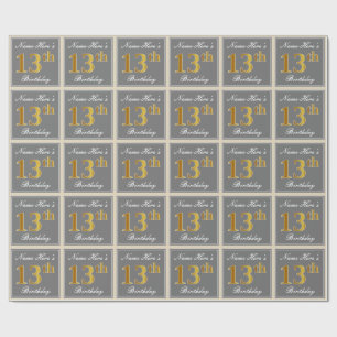 Papier Cadeau Élégant, gris, anniversaire d'or de Faux 13ème 