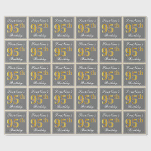 Papier Cadeau Elégant, gris, Faux Gold 95ème anniversaire + Nom