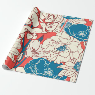 Papier Cadeau Elegant hand drawn Floral pattern, Garden flowers.
