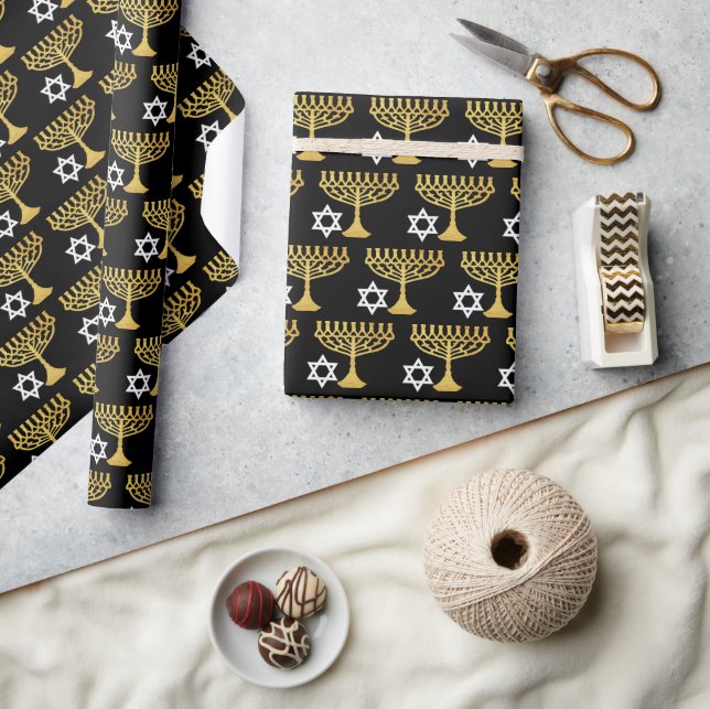 Papier Cadeau Elégant Hanoukka Holiday Motif Gold (Artisanat)