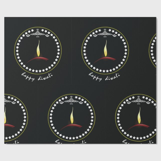 Papier Cadeau Elegant Happy Diwali Diya Flame Star Wreath (Plat)