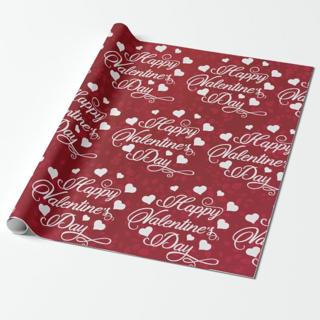 Papier Cadeau Élégant Heureuse Sainte-Valentin rouge Parties sci (Déroulé)