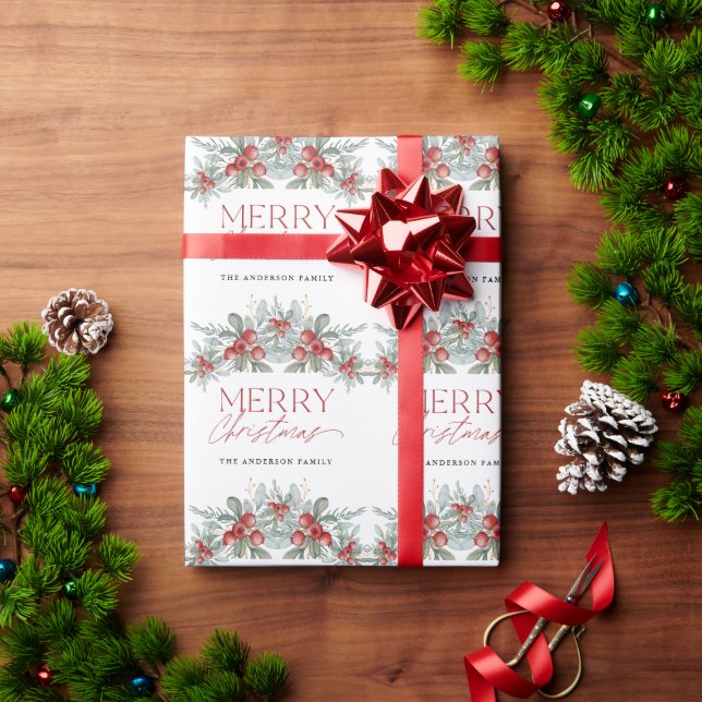 Papier Cadeau Élégant hiver verdoyant Noël (Cadeau de vacances)