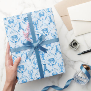 Papier Cadeau Élégant homard et crabes en bleu barbeau
