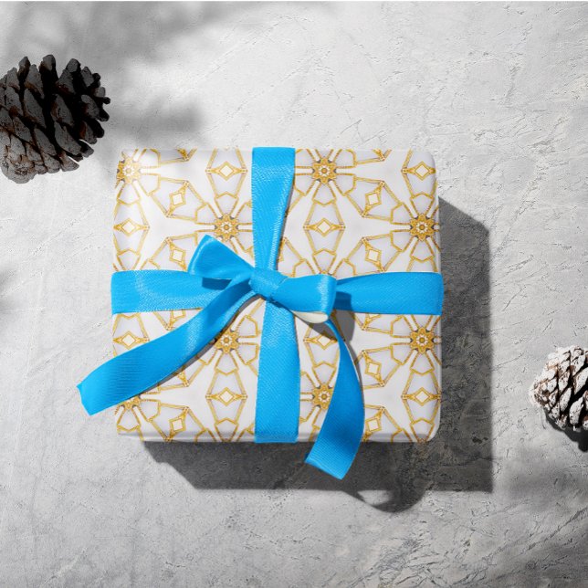 Papier Cadeau Élégant ivoire et doré flocon de neige Noël (Stunning Start Light Gold and Ivory Christmas Wrapping Paper)