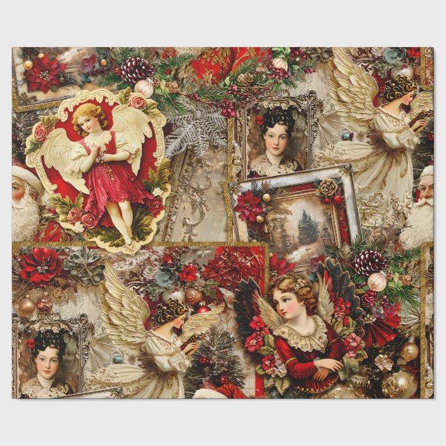Papier Cadeau Élégant ivoire et rouge Noël victorien Grande éche (Couture)