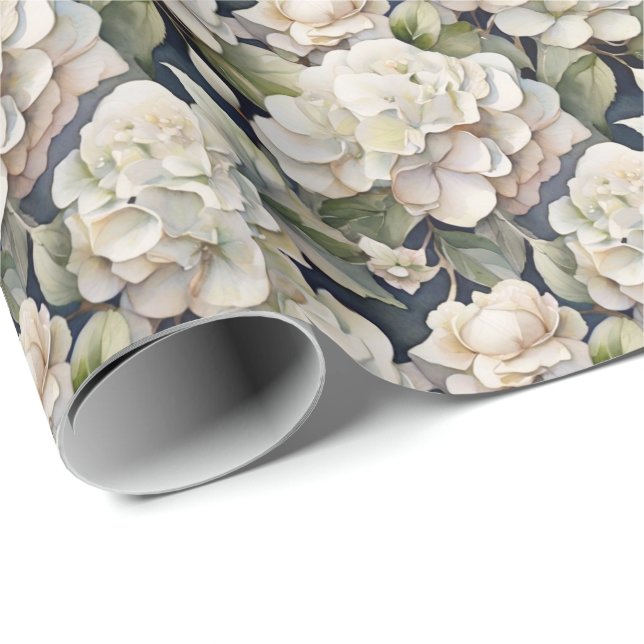 Papier Cadeau Elégant ivoire rose marine couleur aquarelle fleur (Coin rond)