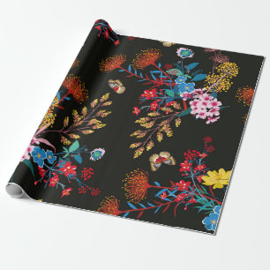 Papier Cadeau Élégant jardin fleuri et papillons dans 