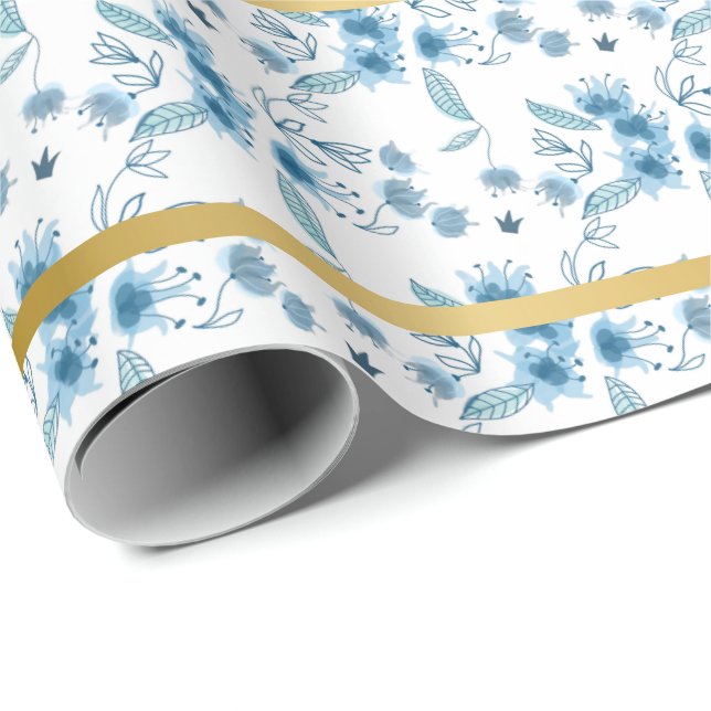 Papier Cadeau Elégant jardin royal bleu chic motif rustique (Coin rond)