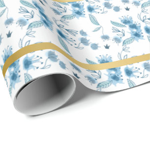 Papier Cadeau Élégant jardin royal bleu motif rustique