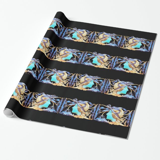 PAPIER CADEAU ELÉGANT JEWEL DE BEAUTÉ FEMME /LADY, BOW BLEU, FLE (Déroulé)