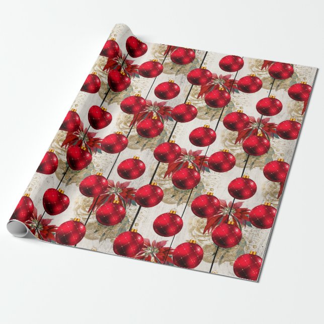Papier Cadeau Élégant joli motif floral de Noël rouge (Déroulé)