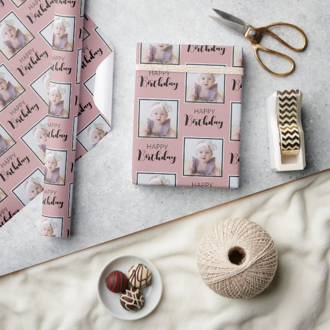 Papier Cadeau Elégant Joyeux Anniversaire Personnalisé Photo Mot (Artisanat)