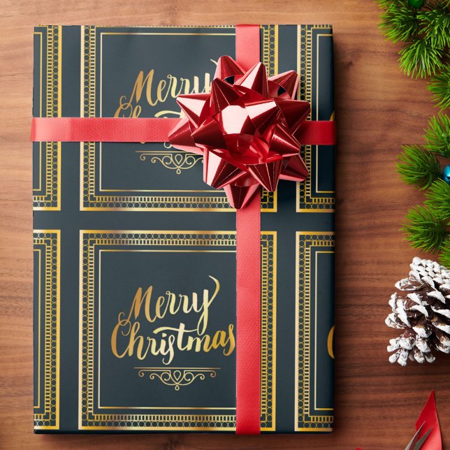 Papier Cadeau Élégant Joyeux Noël Black & Gold Cadeau (Créateur téléchargé)