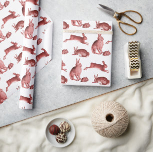 Papier Cadeau Elégant lapin rouge Vintage Hares Country Toile