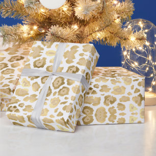 Papier Cadeau Élégant léopard poster de animal feuille or beige 