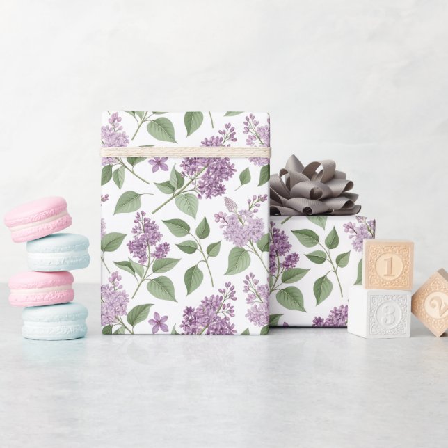 Papier Cadeau Elegant Lilac Floral Pattern (Baby Shower)