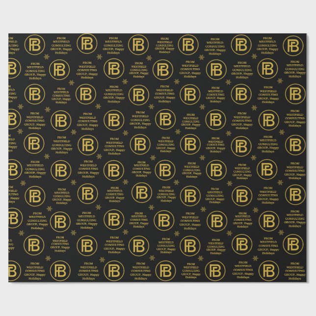 Papier Cadeau Élégant logo d'entreprise Holiday Black & Gold Lux (Plat)
