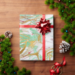 Papier Cadeau Elégant look moderne rouge or vert marbre blanc