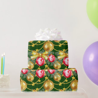 Papier Cadeau Elegant Luxury Red Gold Christmas Ball Pattern