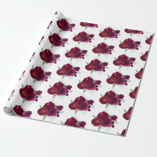 Papier Cadeau Elegant Magenta Rose Floral Bouquet