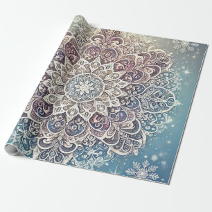 Papier Cadeau Élégant Mandala de flocon de neige en teintes givr