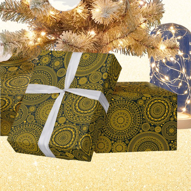 Papier Cadeau Élégant mandala motif en or vert diwali (Créateur téléchargé)