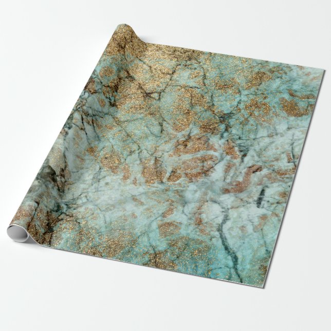 Papier Cadeau Elégant marbre Jade et Parties scintillant d'or Fa (Déroulé)