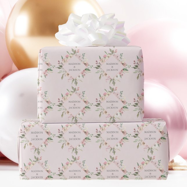 Papier Cadeau Élégant Mariage de monogramme rose pâle rose (Créateur téléchargé)