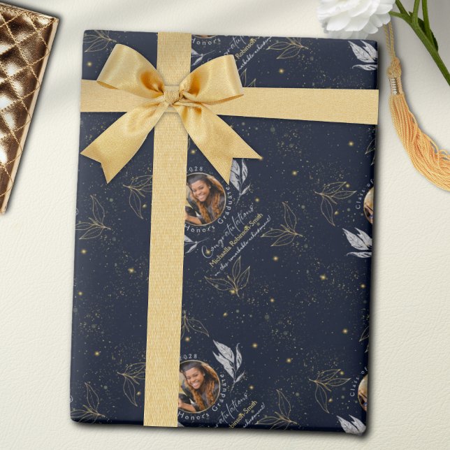 Papier Cadeau Elegant Marine Gold Félicitations Graduation (Créateur téléchargé)