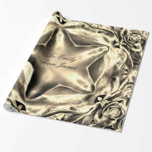 Papier Cadeau Élégant métal argenté Gold Look Christmas Star