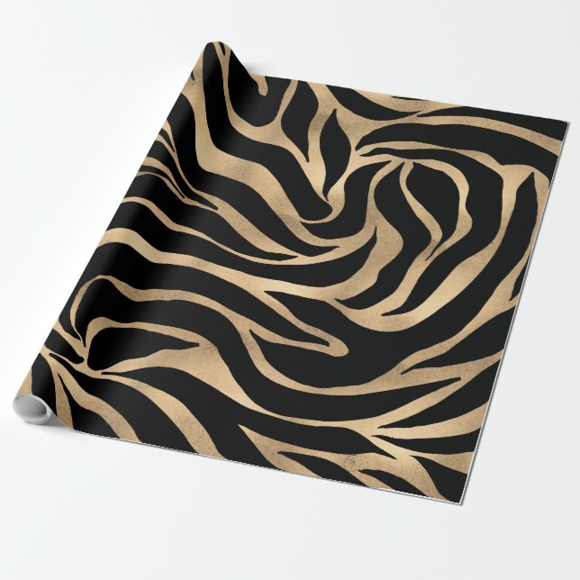 Papier Cadeau Elégant métal or Zèbre noir Poster de animal (Déroulé)
