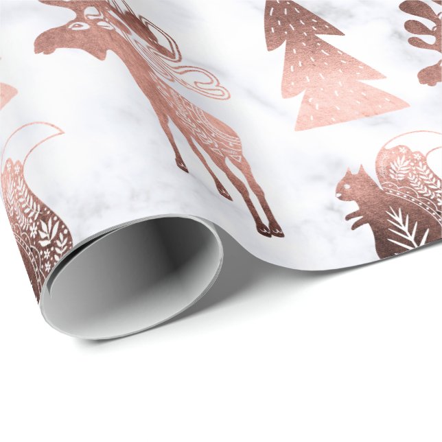 Papier Cadeau Élégant mignon rose en cuivre motif de Noël (Coin rond)