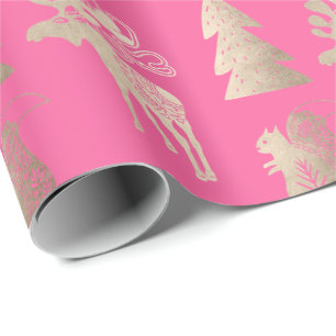 Papier Cadeau Élégant mignon rose or motif de Noël