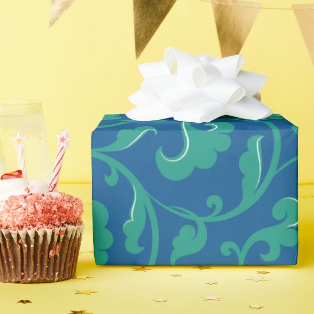 Papier Cadeau Élégant modèle floral bleu girly (Fête d'anniversaire)